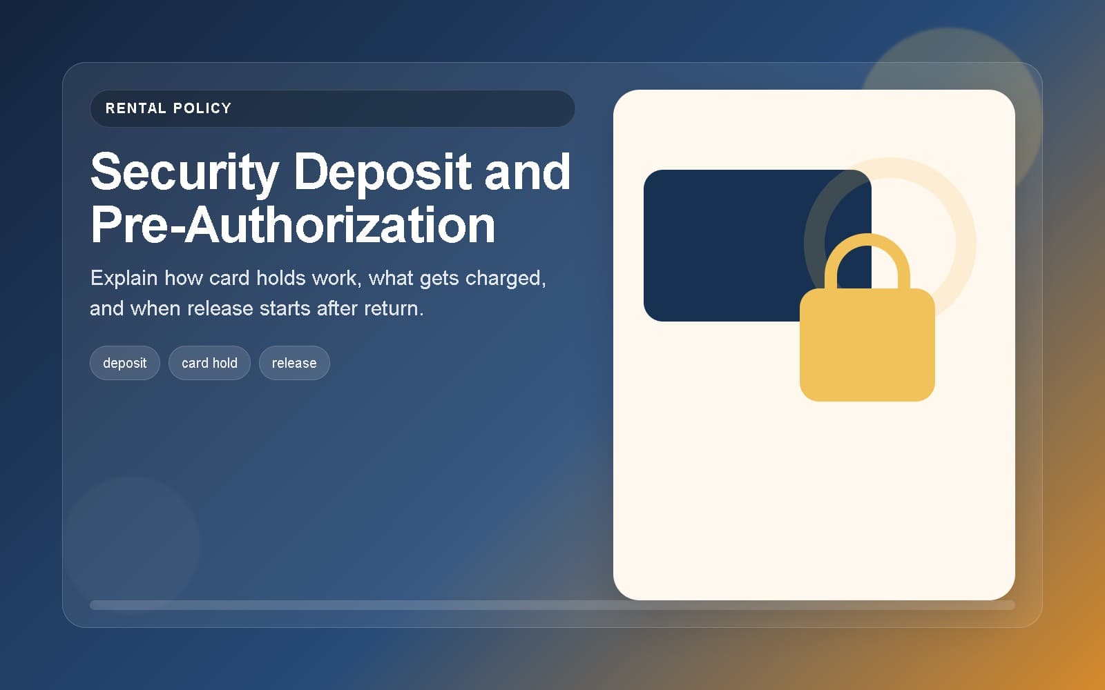 Credit card pre-authorization illustration for a Malaysian car rental security deposit.