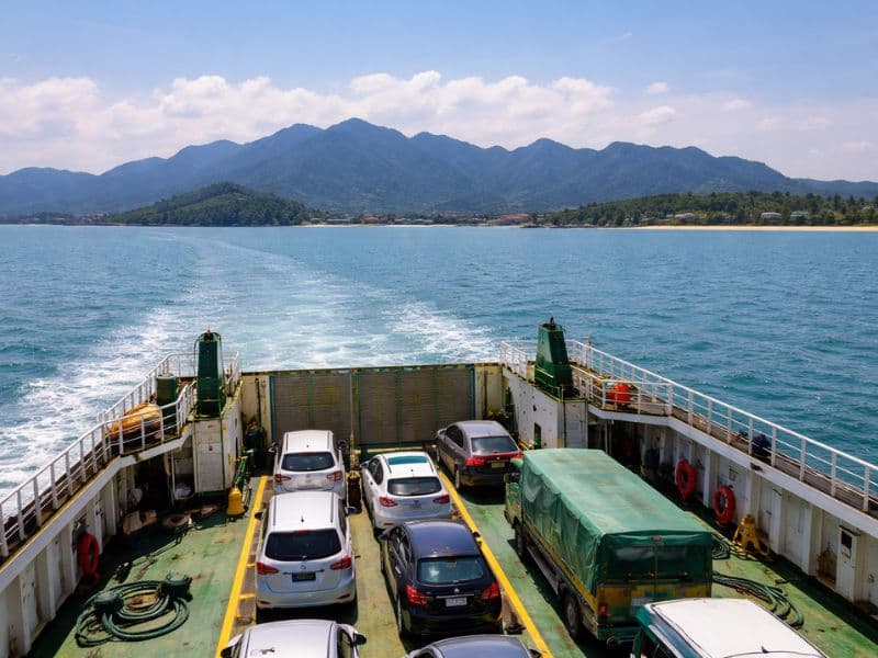 Cars lined up at Kuala Perlis port waiting to board the Langkawi RORO ferry.